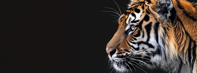 Close-up portrait of a majestic tiger, its intense gaze captured with vivid detail and striking contrast