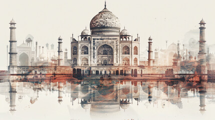Fototapeta premium Taj Mahal in Agra, India. double exposure contemporary style minimalist artwork illustration