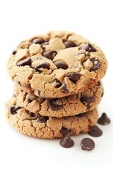 Delicious chocolate chip cookies on a white background. Perfect for food blogs or baking recipes