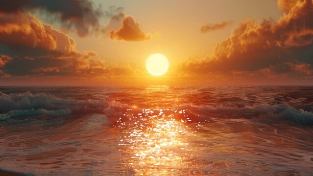 Big sun and sea sunset. seamless and looping