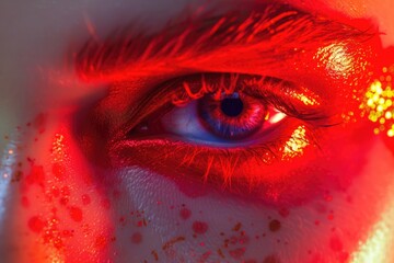 Close up of a person's eye with red paint, suitable for artistic and creative projects