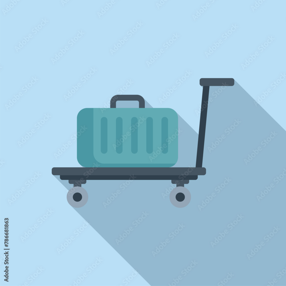 Poster bag on trolley platform icon flat vector. move help. service security