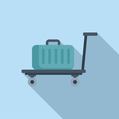 Bag on trolley platform icon flat vector. Move help. Service security