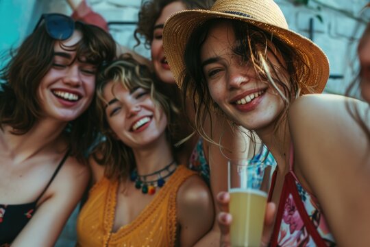 A group of young women standing side by side. Ideal for diversity and unity concepts