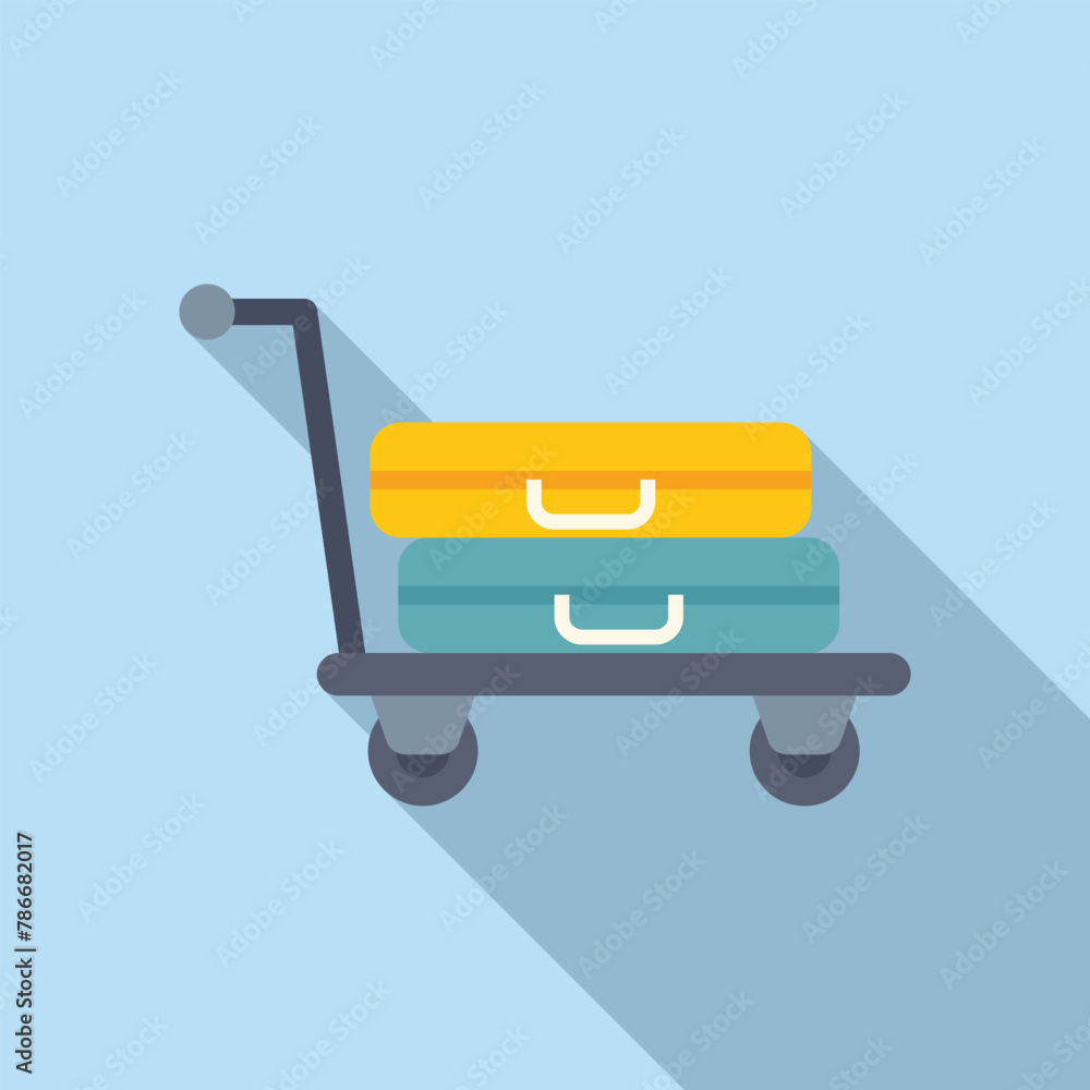 Poster object moving trolley icon flat vector. security airport. support tag move
