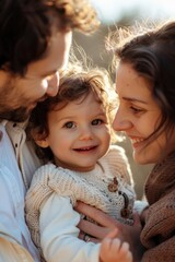 A man and a woman holding a small child. Suitable for family and parenting concepts