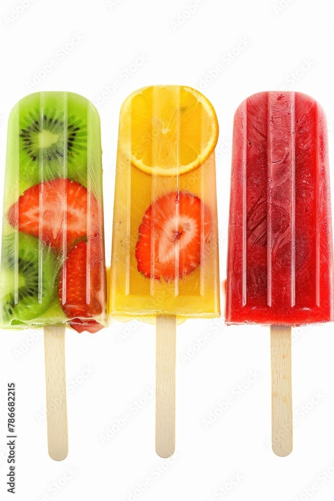 Wall mural Colorful popsicles with various fruits on them. Great for summer themed designs