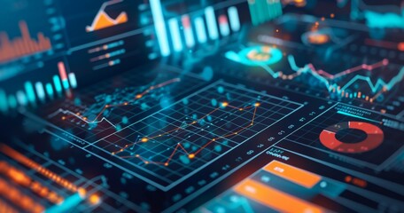 Fototapeta premium Navigating Financial Growth: An In-Depth Look at Stock Market Trends and Data Visualization on a Digital Dashboard