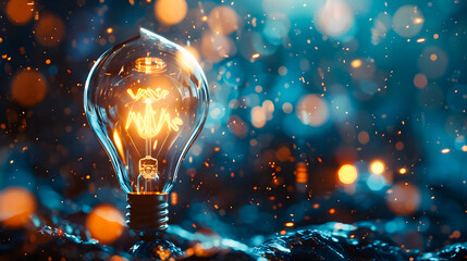 Gold and Azure Light Bulb Illumination of a Bright Idea