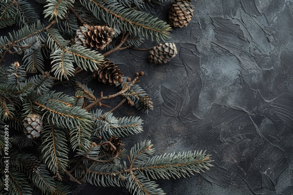 Poster A cluster of pine cones hanging from a tree branch. Suitable for nature and seasonal concepts