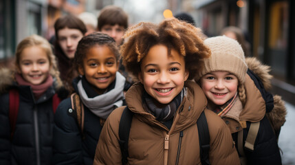 Des jeunes enfants heureux d'aller à l'école.?
