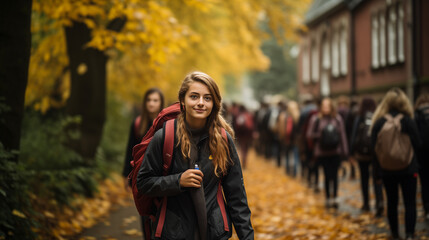 Fototapeta premium Des étudiants heureux d'aller à l'école.