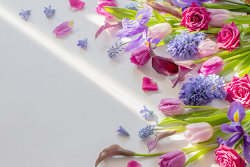 beautiful spring flowers on white background - 786683255