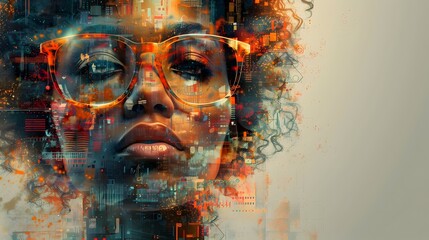 Visionary Tech-Driven Creativity:A Captivating Digital Portrait Showcasing the Innovative Mindset of Modern Creatives - obrazy, fototapety, plakaty