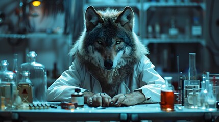 Wolf Detective Employs High-Tech Robot Analysts in Advanced Forensic Lab - obrazy, fototapety, plakaty