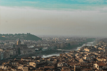 aerial view of arno river and florence - obrazy, fototapety, plakaty