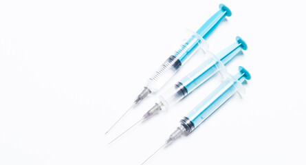 Disposable plastic syringe prepared for injection and vaccination in the hospital