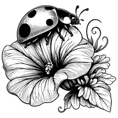 Ladybug Scene, floral lady bug, flower ladybug , laser Cut file, Silhouette, Clipart, Print, Vector Svg Png