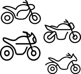 This collection consists of 4 different models of motorcycles a land transportation system icons.