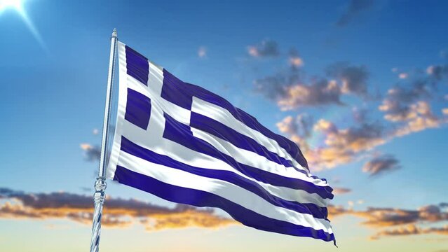 Greece flag Waving Realistic With Sky