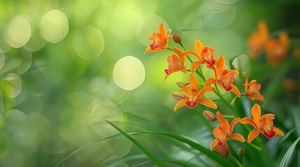 Exotic Tiger Orchid Flowers Amidst Blurred Green Natural Background