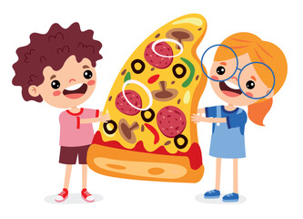 Food Concept With Cartoon Kids