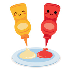 Vector Drawing Of Mayonnaise And Ketchup