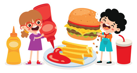 Food Concept With Cartoon Kids