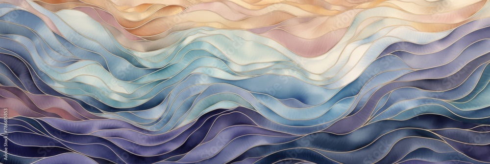 Poster wave lines and soft color gradients in abstract silk art. abstract background with rolling waves in 