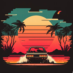 Cruisin' Through Retro Palm Paradise: A Vintage Drive