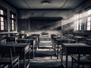 Aula vacía, espacio educativo desértico