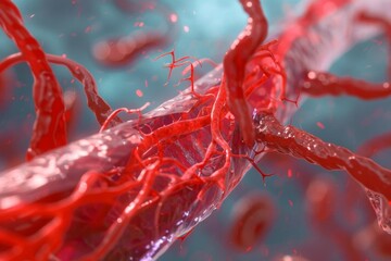 clogged arteries illustration on scientific background 3d medical visualization