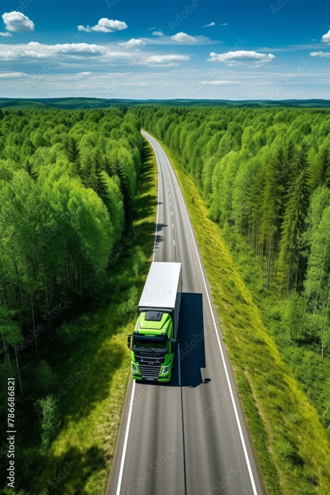 Wall mural road among the forests bird's eye view Generative AI - Wall murals