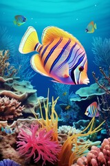 Naklejka na ściany i meble underwater world fish corals Generative AI