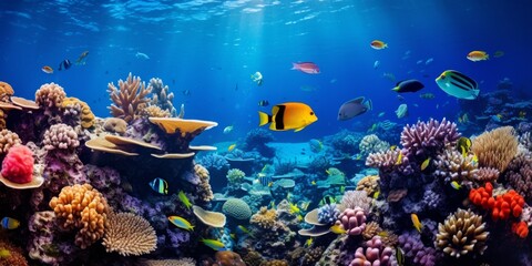 Obraz na płótnie Canvas underwater world fish corals Generative AI