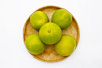 Citrus sinensis, sweet orange fruit on white background