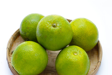 Citrus sinensis, sweet orange fruit on white background