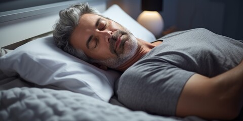 Obraz na płótnie Canvas man sleeping peacefully in bed Generative AI