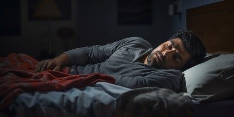 man sleeping peacefully in bed Generative AI