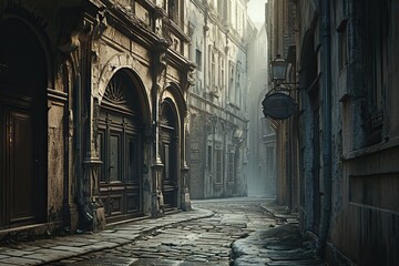 Old European city street with Gothic architecture and a dramatic atmosphere - 786688657