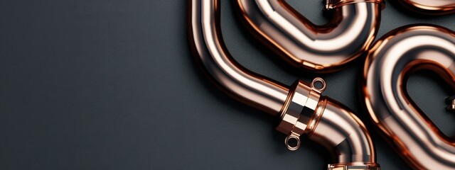 Plumbing copper metal. pipeline copper for heating system.