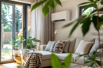 energyefficient air conditioner in cozy living room with fresh natural decor ecofriendly cooling solution