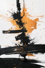 Abstract art with dramatic black, orange, and red strokes, suitable for creative design projects.brushstroke, abstract, expressive, illustration