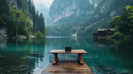 A serene website advertises digital detox retreats, perfect for unplugging from technology. - obrazy, fototapety, plakaty