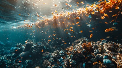 Technologies for cleaning the ocean in action, removing plastic and helping preserve marine life. - obrazy, fototapety, plakaty