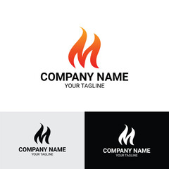 M letter fire flame logo template