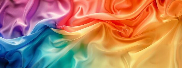 Silk fabric texture with rainbow colors. Smooth satin material background design for textile