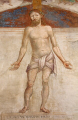 Cristo sofferente; affresco nel presbiterio della ex chiesa di San Giovanni nel parco archeologico di Castelseprio (Varese)
