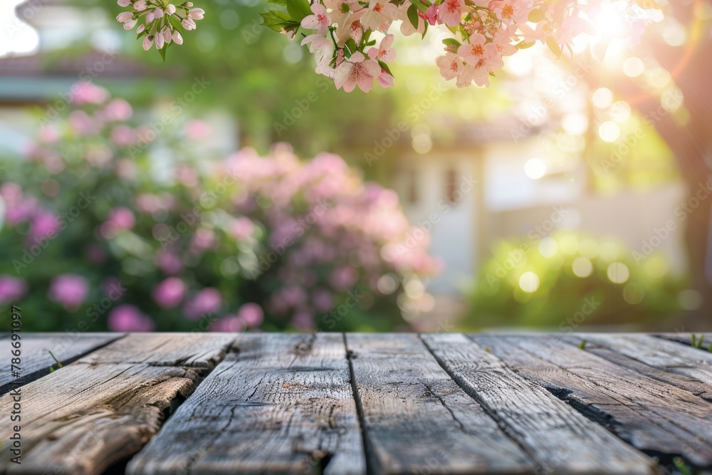 Poster beautiful blurred background of an empty wooden table with copy space for product display, blurred g