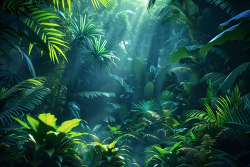 Gordijnen panorama view of tropical rainforest. Panoramic landscape of green jungle, Tropical rain forest jungl, illustration © Anna